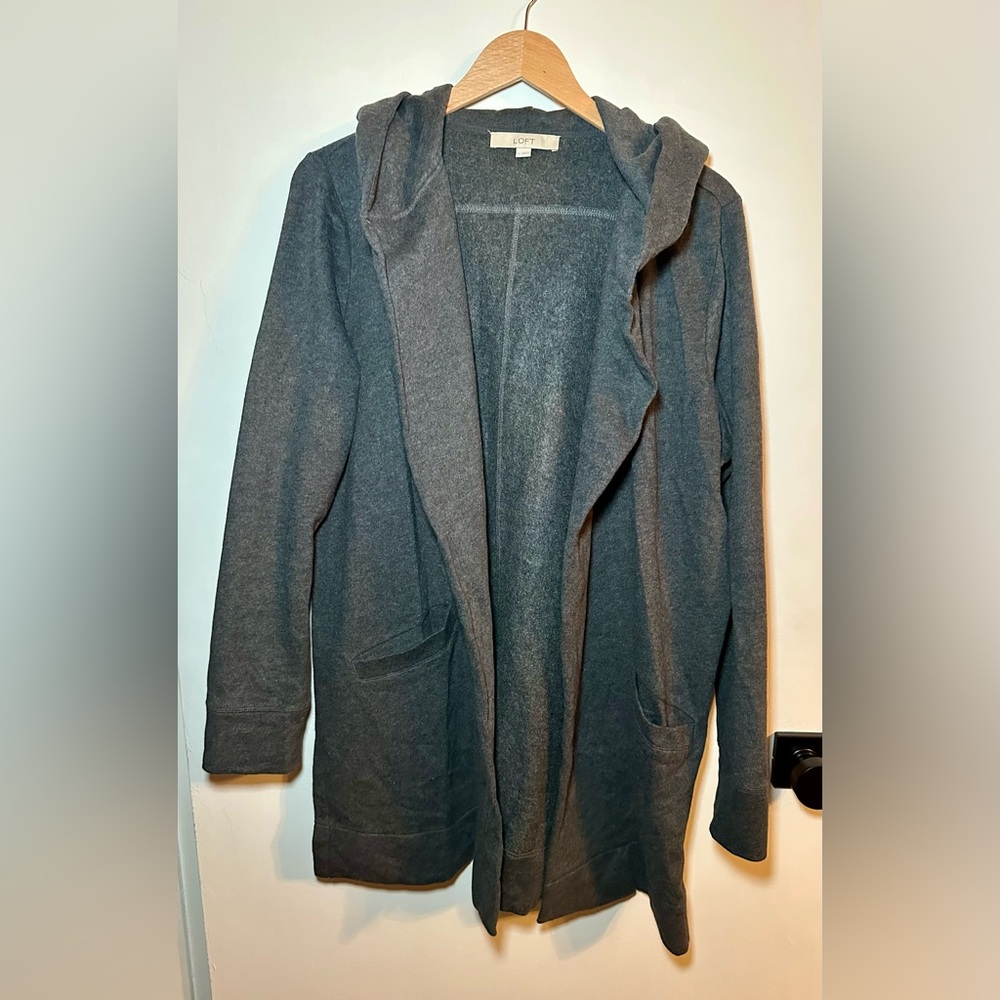 Loft dark gray “coatigan” cardigan with hood Size Large